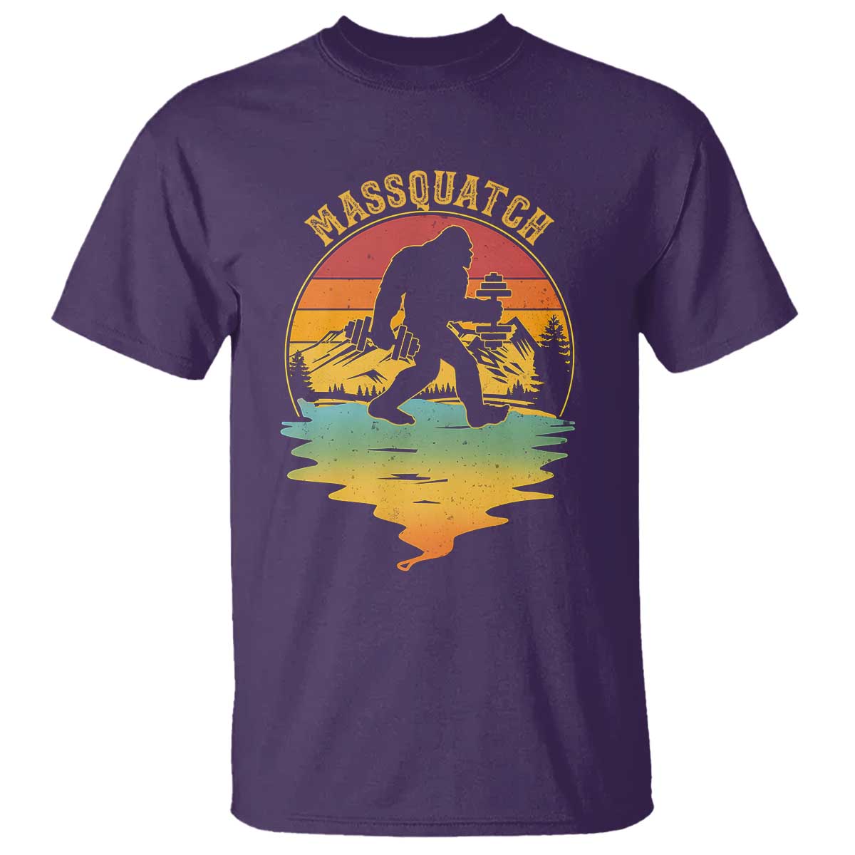 Funny Bigfoot Massquatch T Shirt Retro Workout Gym Weightlifter Sasquatch