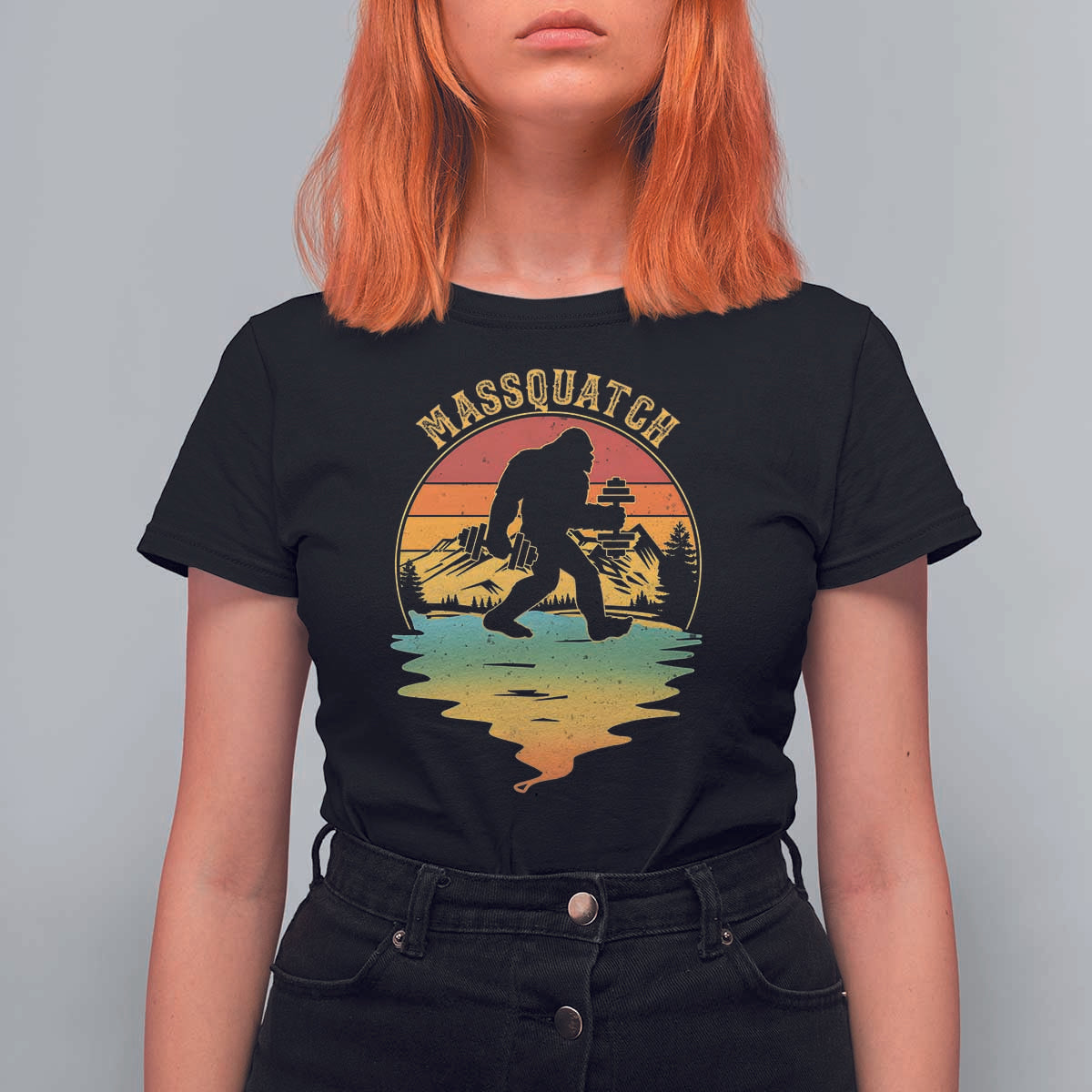 Funny Bigfoot Massquatch T Shirt For Women Retro Workout Gym Weightlifter Sasquatch