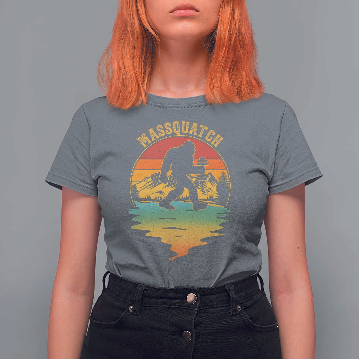 Funny Bigfoot Massquatch T Shirt For Women Retro Workout Gym Weightlifter Sasquatch
