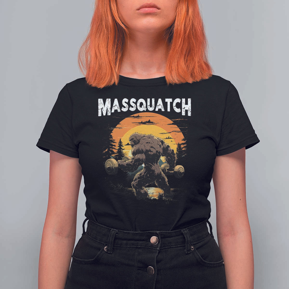 Funny Bigfoot Massquatch T Shirt For Women Workout Gym Weightlifter Sasquatch