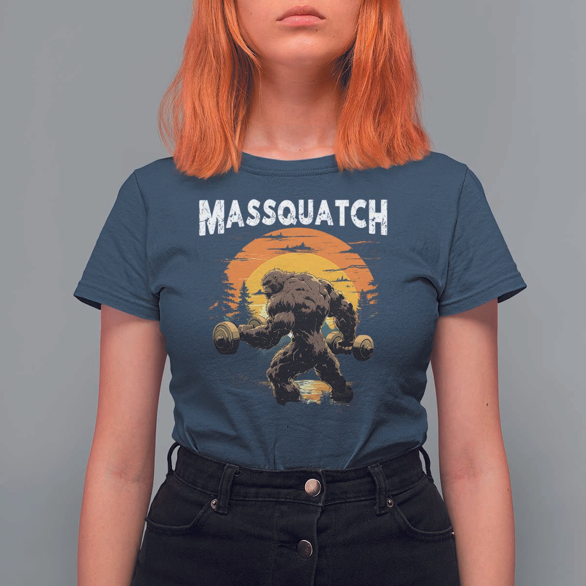 Funny Bigfoot Massquatch T Shirt For Women Workout Gym Weightlifter Sasquatch