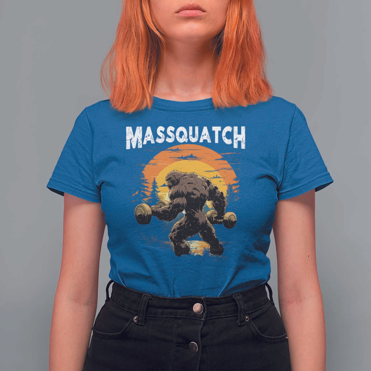 Funny Bigfoot Massquatch T Shirt For Women Workout Gym Weightlifter Sasquatch