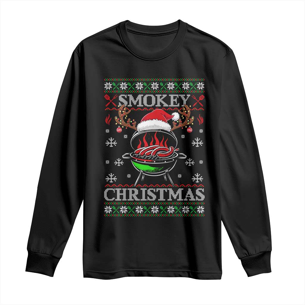 Funny Smokey Christmas Grilling Long Sleeve Shirt BBQ Meat Father's Day