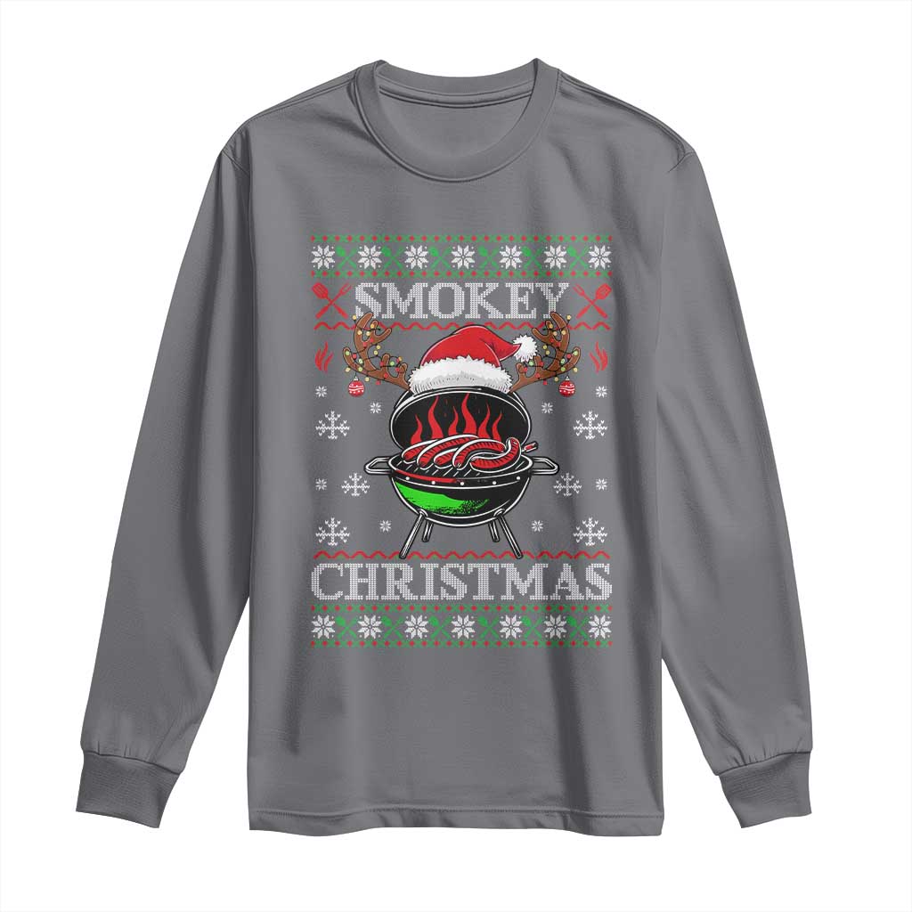 Funny Smokey Christmas Grilling Long Sleeve Shirt BBQ Meat Father's Day