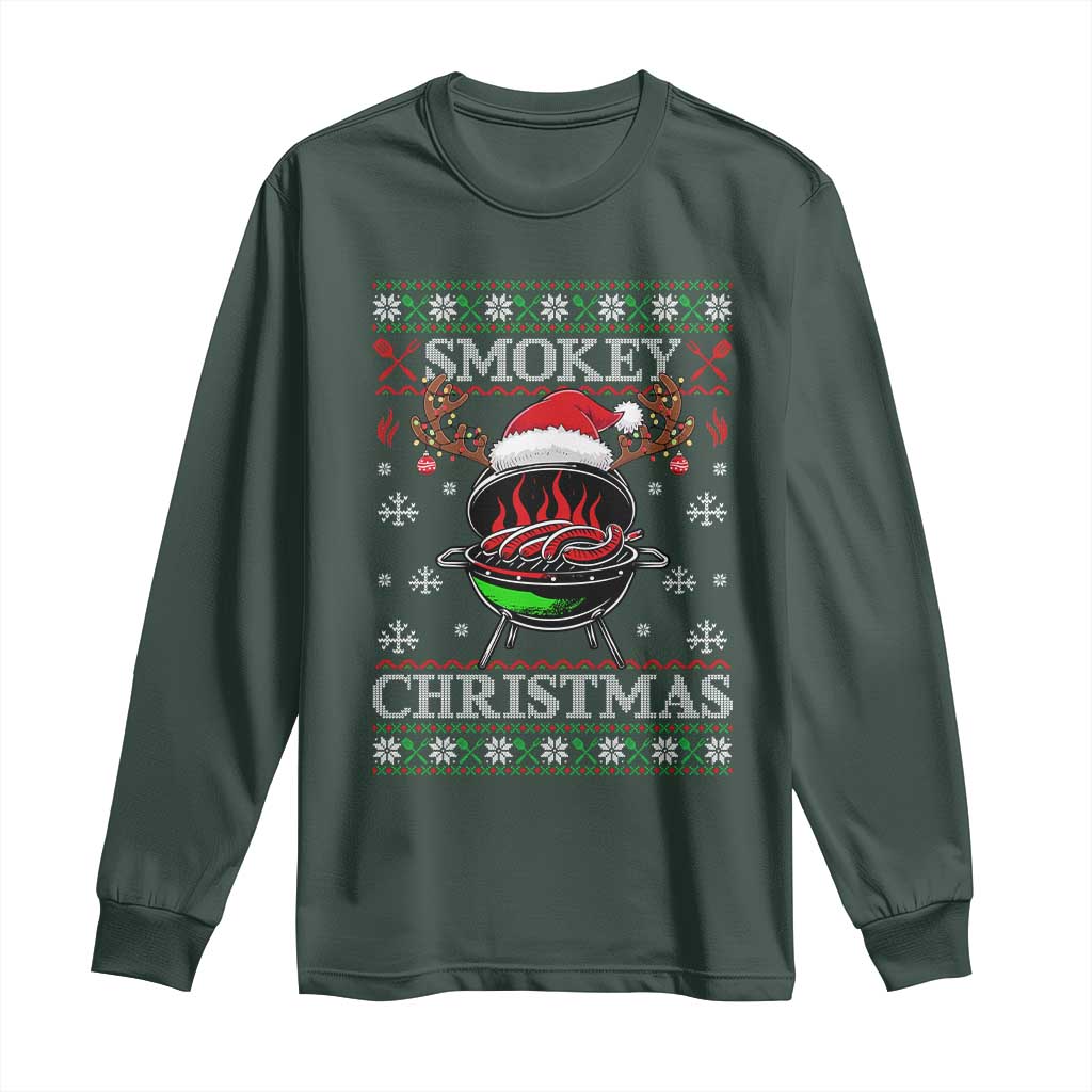 Funny Smokey Christmas Grilling Long Sleeve Shirt BBQ Meat Father's Day