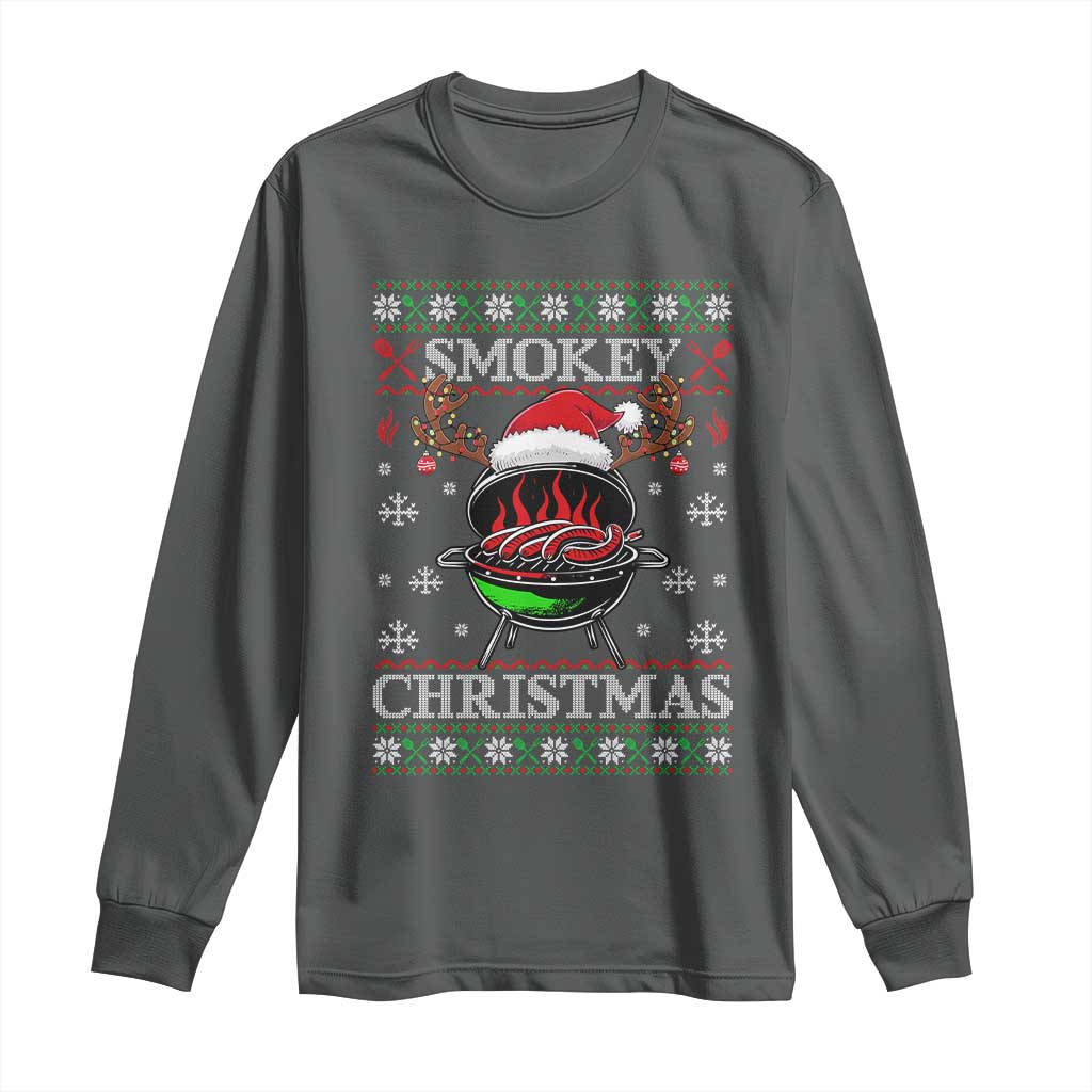 Funny Smokey Christmas Grilling Long Sleeve Shirt BBQ Meat Father's Day