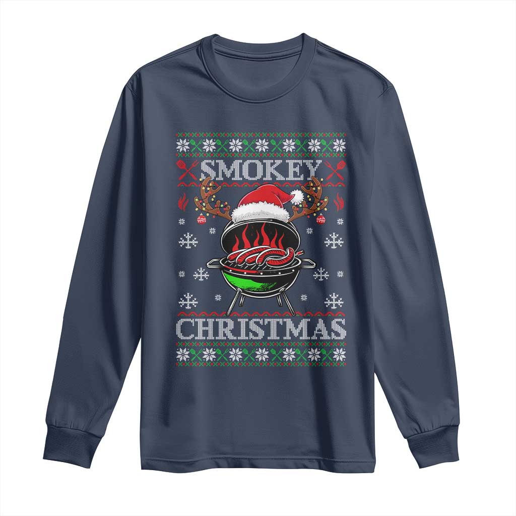 Funny Smokey Christmas Grilling Long Sleeve Shirt BBQ Meat Father's Day