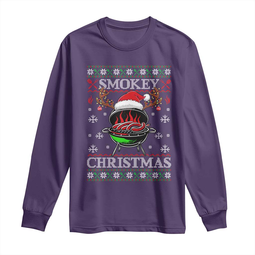 Funny Smokey Christmas Grilling Long Sleeve Shirt BBQ Meat Father's Day
