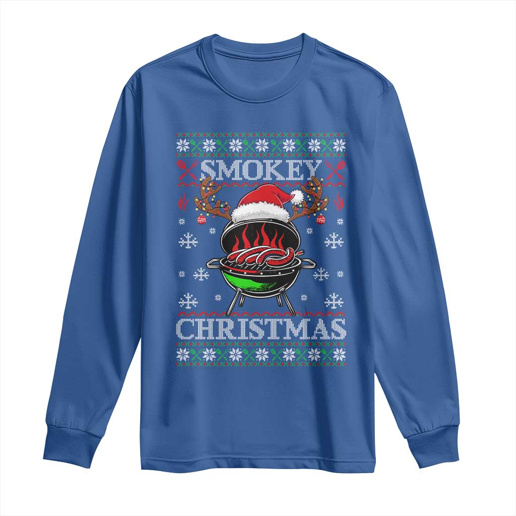 Funny Smokey Christmas Grilling Long Sleeve Shirt BBQ Meat Father's Day