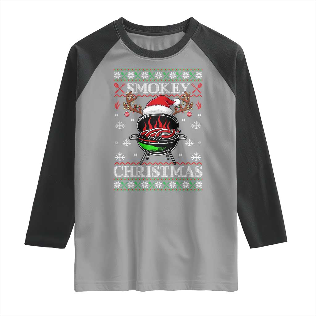 Funny Smokey Christmas Grilling Raglan Shirt BBQ Meat Father's Day - Wonder Print Shop