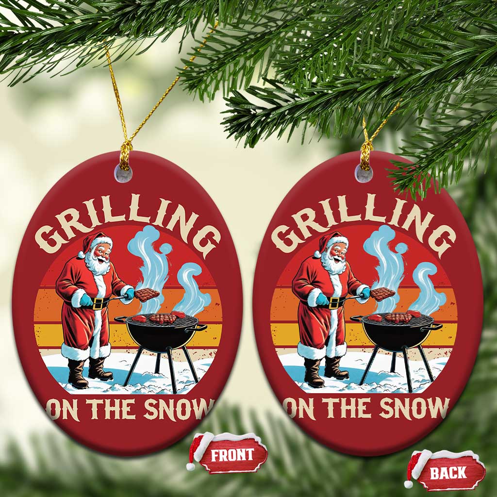 Funny Xmas Grilling Santa Christmas Ornament Grilling On The Snow - Wonder Print Shop