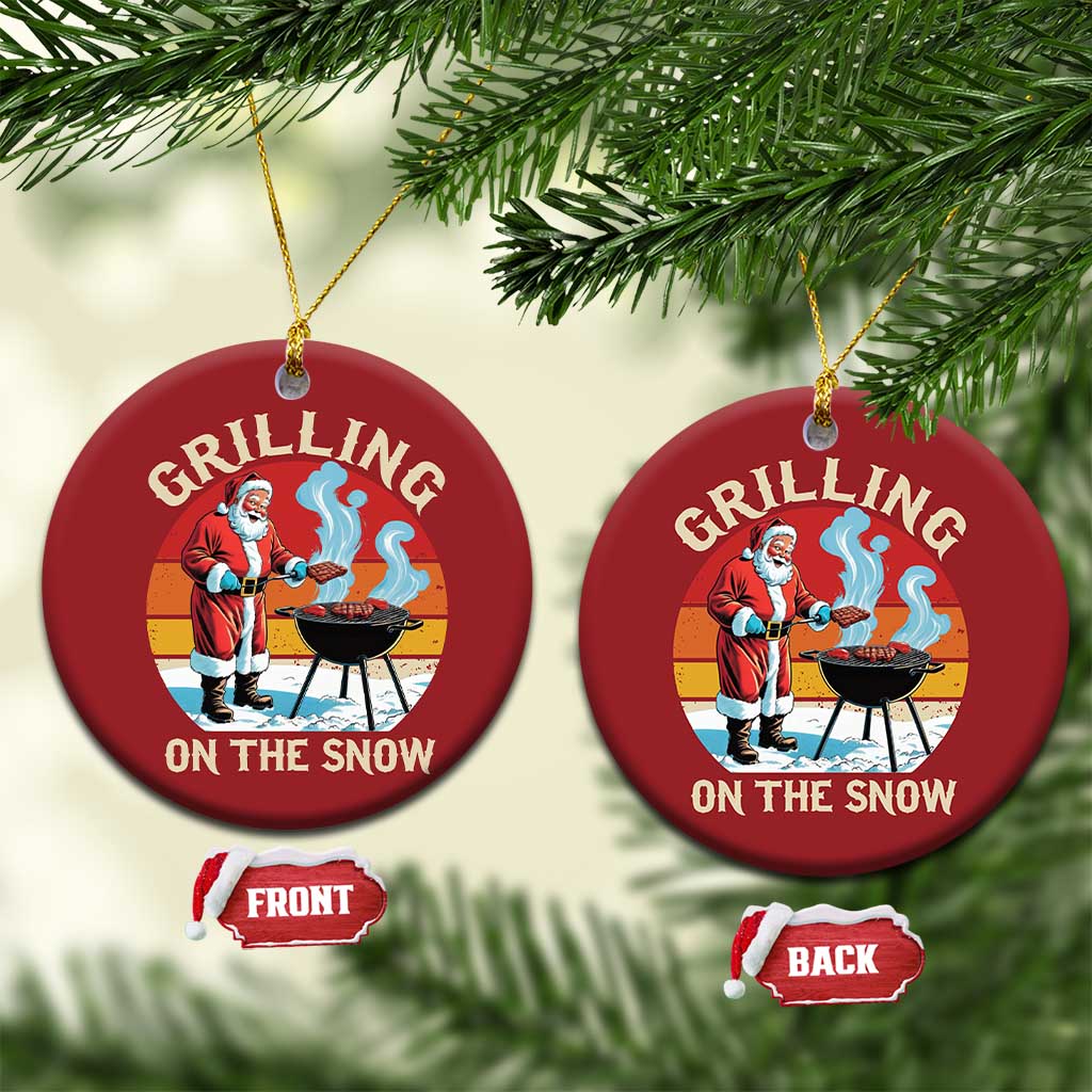 Funny Xmas Grilling Santa Christmas Ornament Grilling On The Snow - Wonder Print Shop