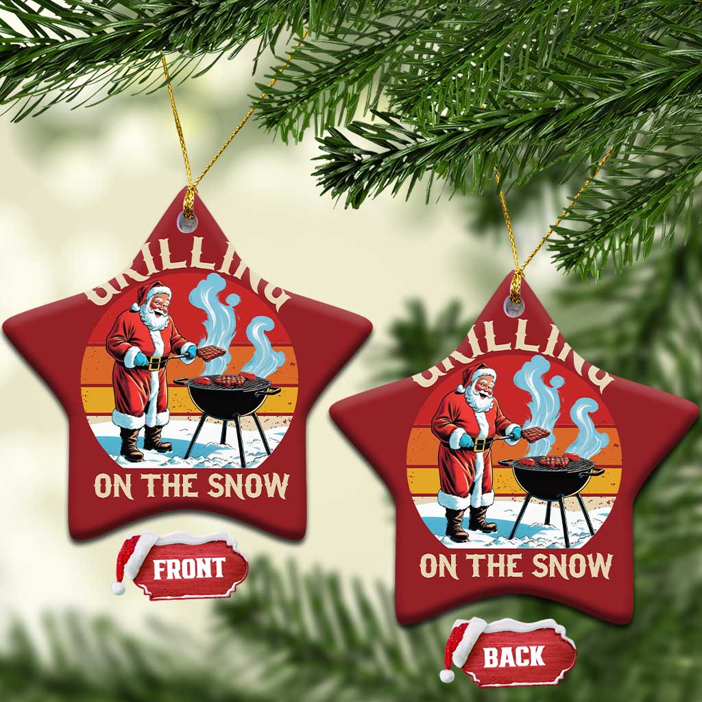 Funny Xmas Grilling Santa Christmas Ornament Grilling On The Snow - Wonder Print Shop