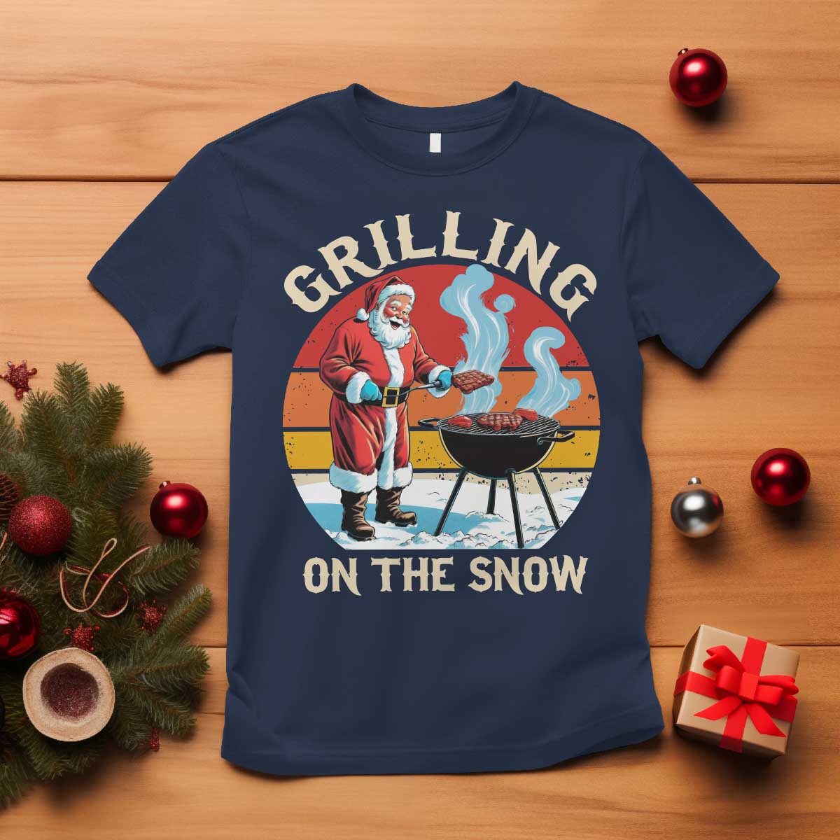 Funny Christmas Grilling Santa T Shirt Grilling On The Snow - Wonder Print Shop