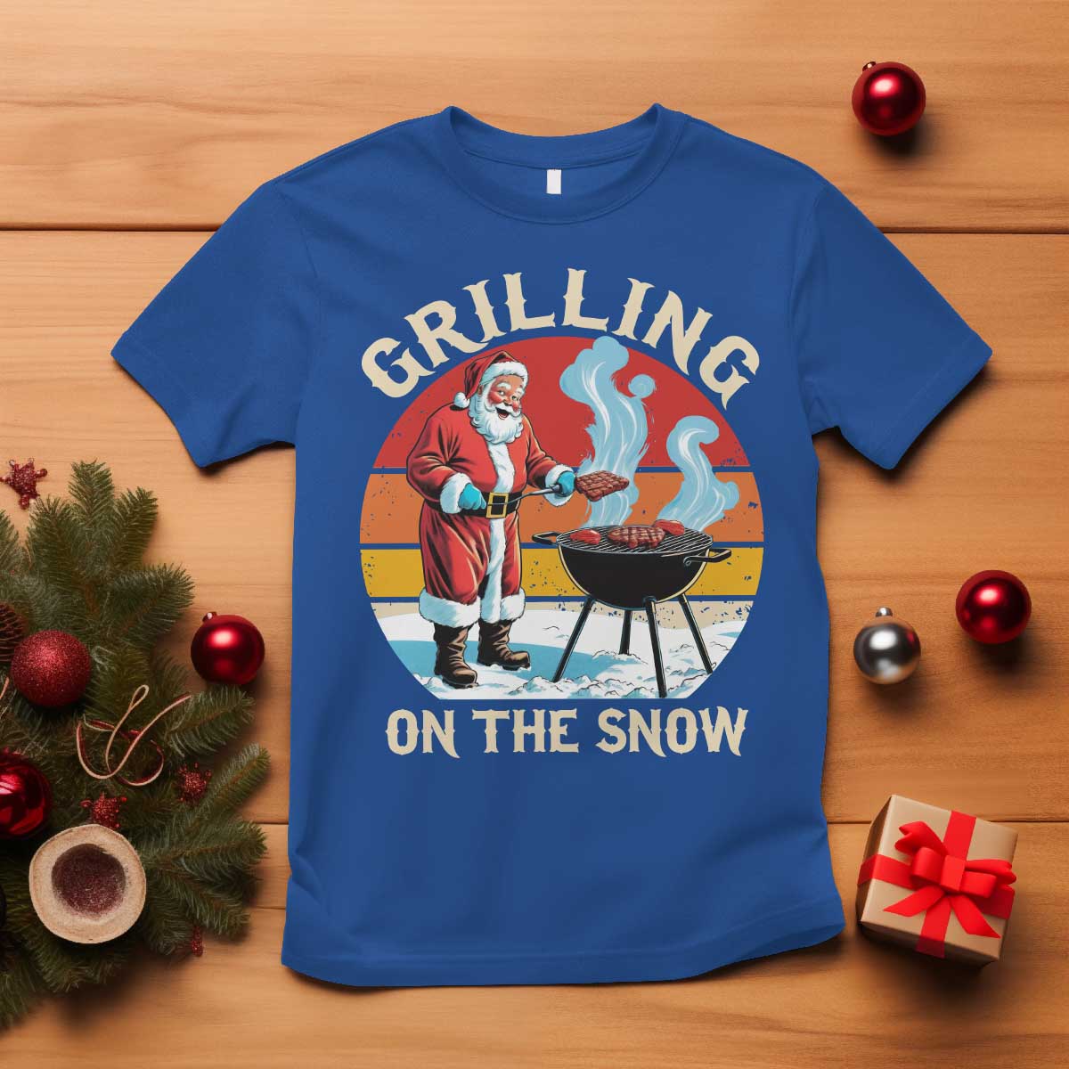 Funny Christmas Grilling Santa T Shirt Grilling On The Snow - Wonder Print Shop