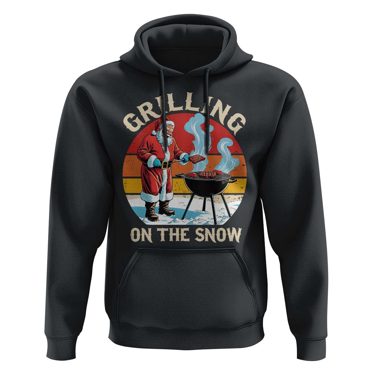 Funny Christmas Grilling Santa Hoodie Grilling On The Snow