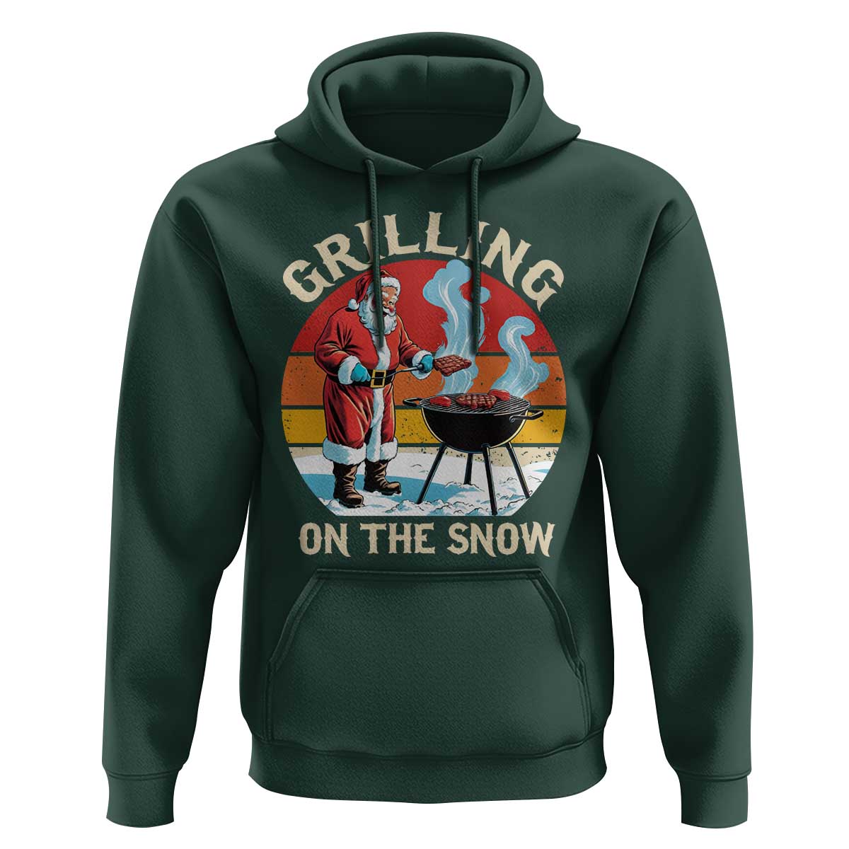 Funny Christmas Grilling Santa Hoodie Grilling On The Snow