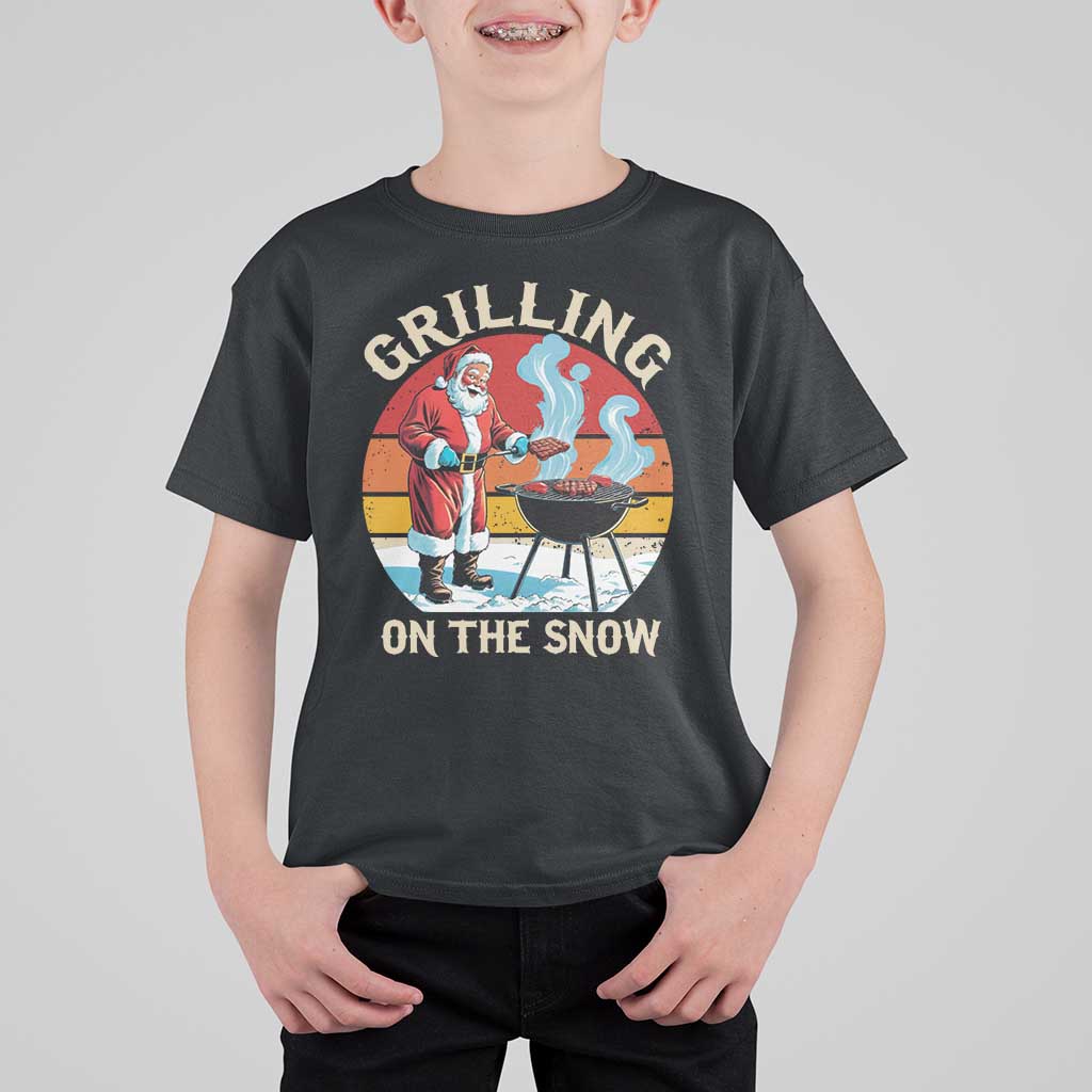 Funny Christmas Grilling Santa T Shirt For Kid Grilling On The Snow - Wonder Print Shop