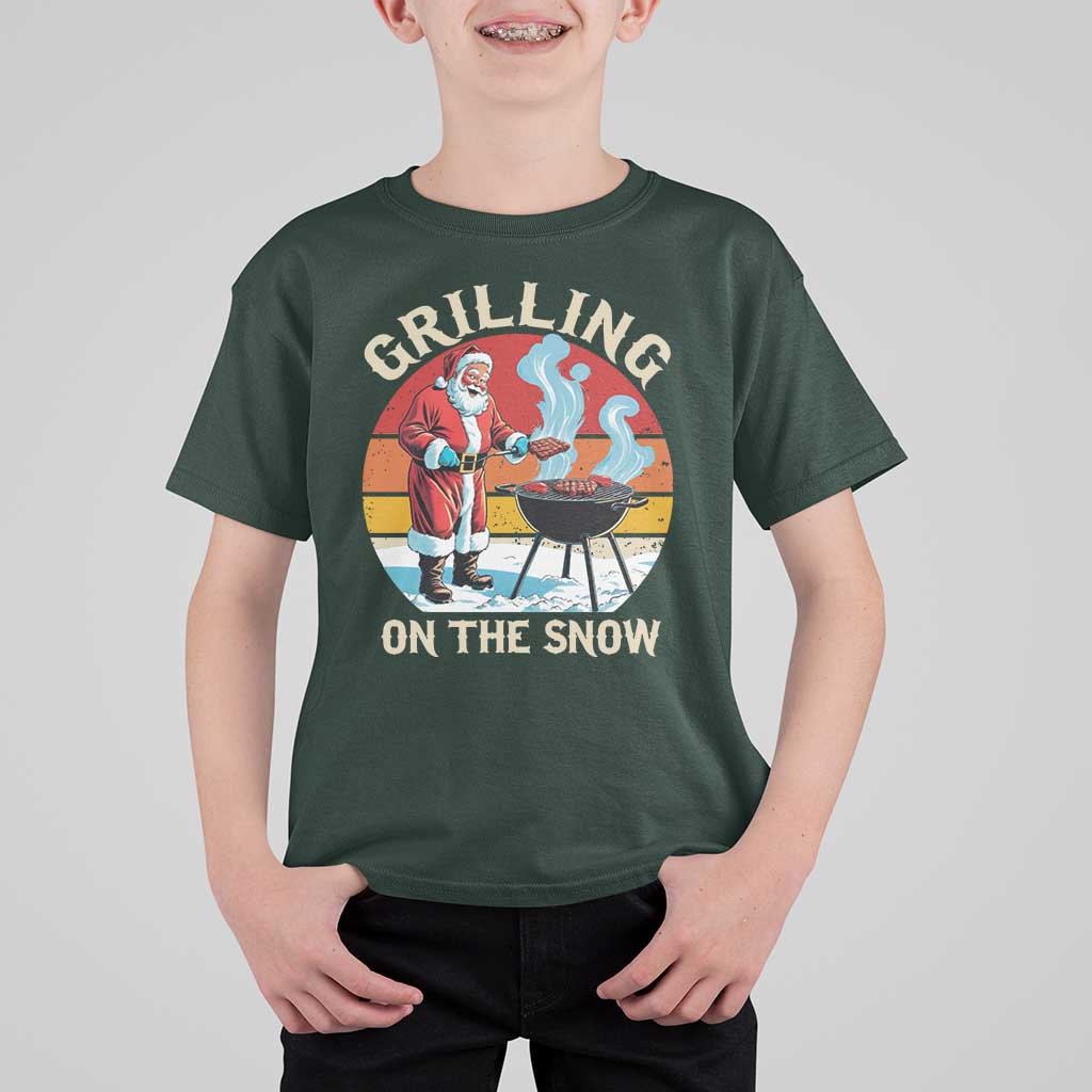 Funny Christmas Grilling Santa T Shirt For Kid Grilling On The Snow - Wonder Print Shop