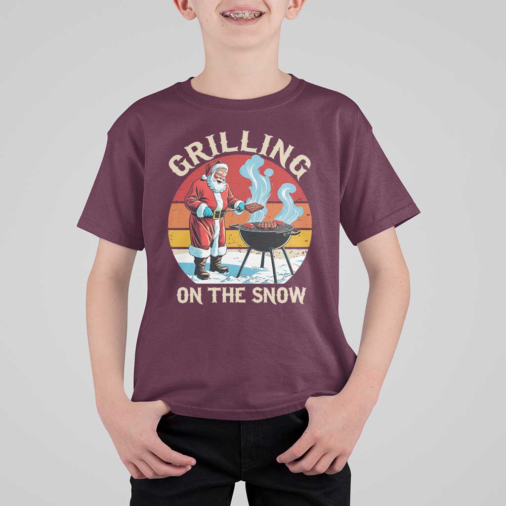Funny Christmas Grilling Santa T Shirt For Kid Grilling On The Snow - Wonder Print Shop