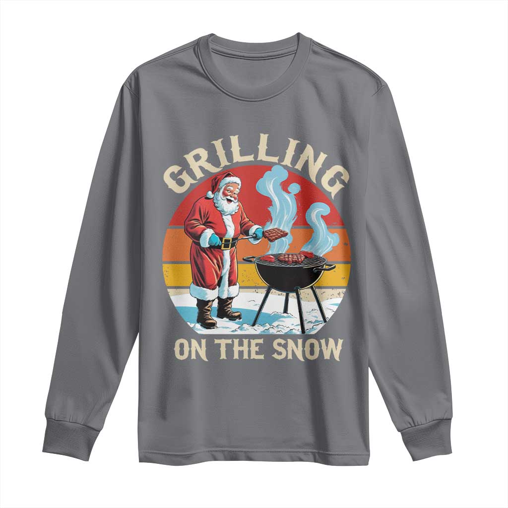 Funny Christmas Grilling Santa Long Sleeve Shirt Grilling On The Snow
