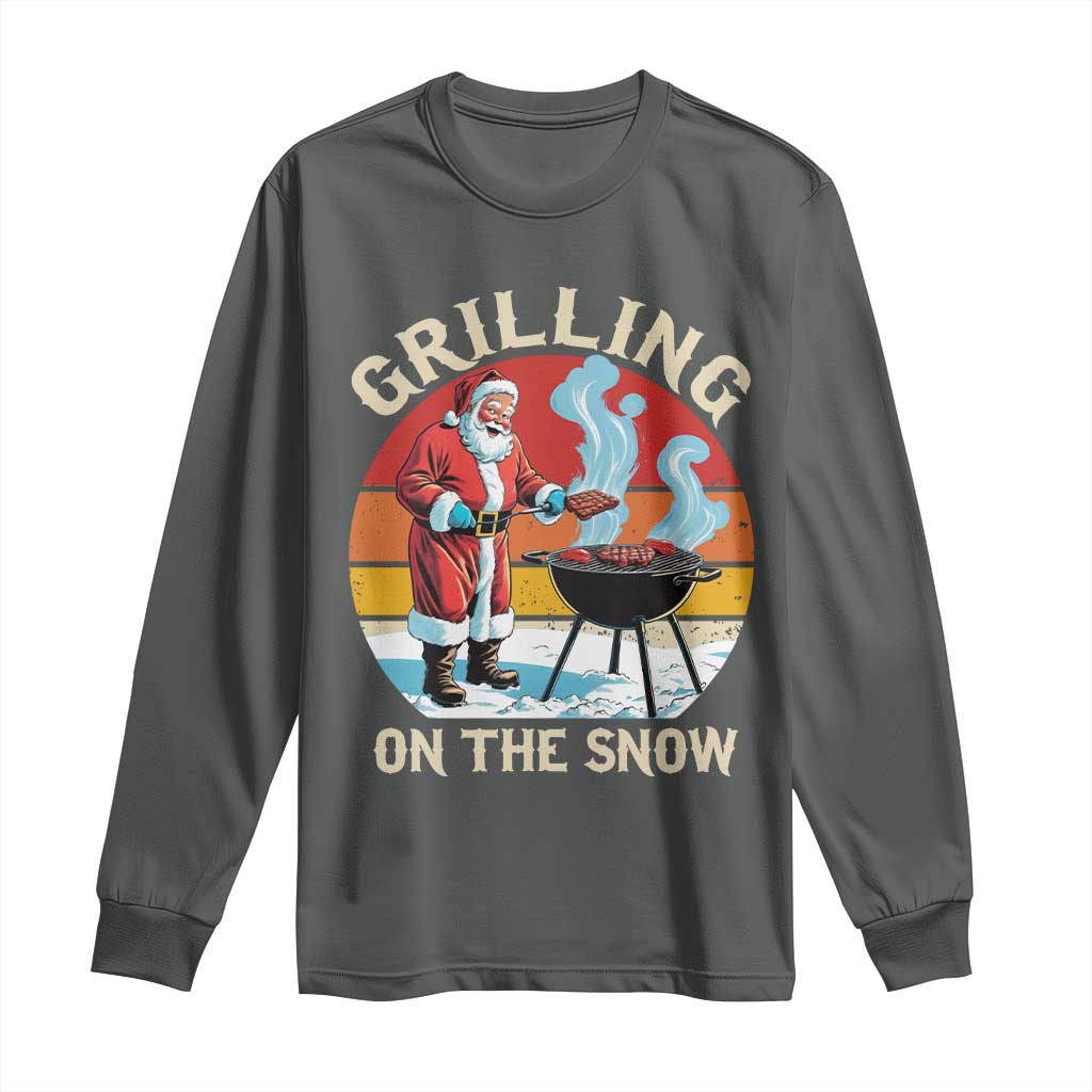 Funny Christmas Grilling Santa Long Sleeve Shirt Grilling On The Snow