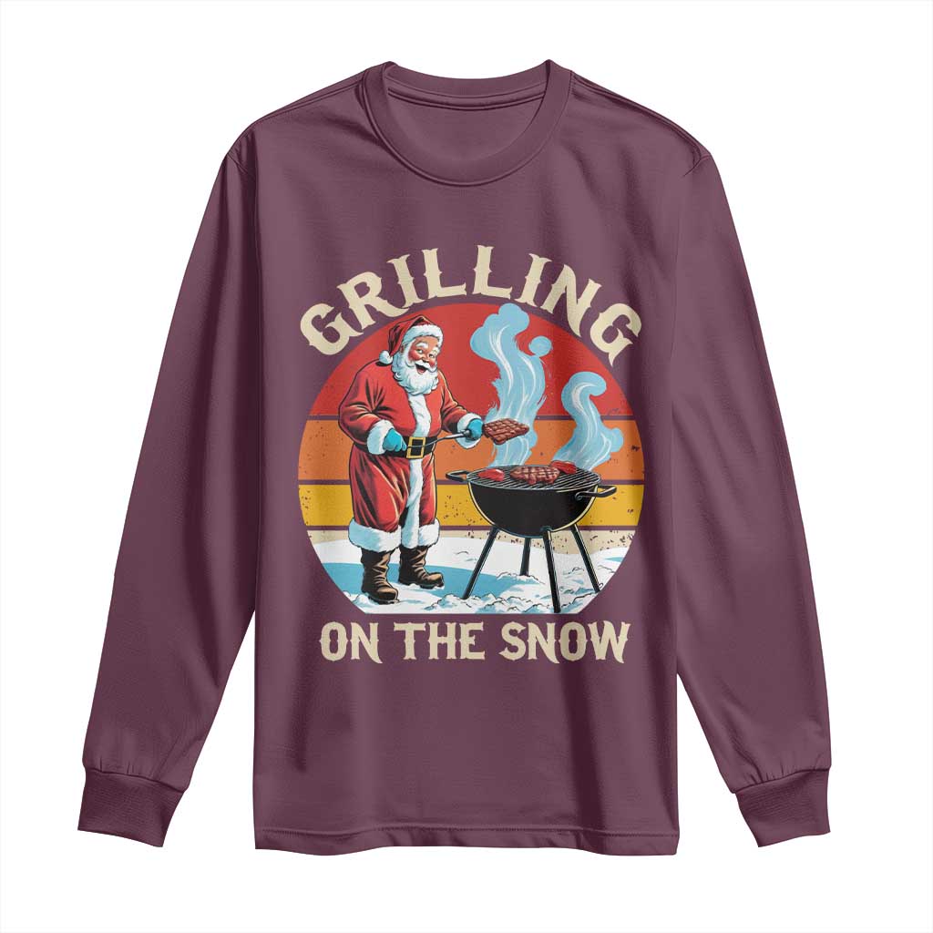 Funny Christmas Grilling Santa Long Sleeve Shirt Grilling On The Snow
