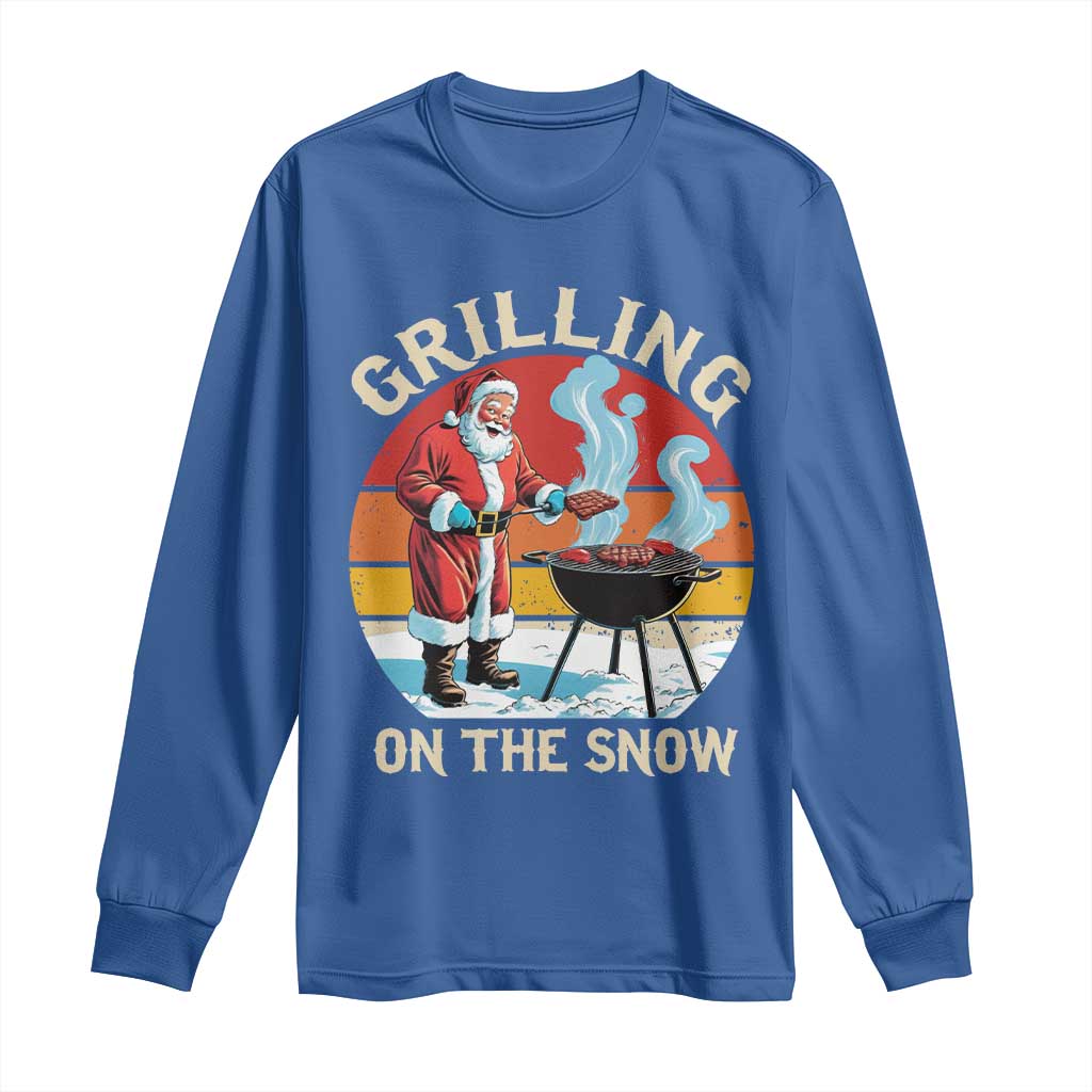 Funny Christmas Grilling Santa Long Sleeve Shirt Grilling On The Snow
