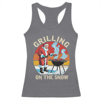 Funny Christmas Grilling Santa Racerback Tank Top Grilling On The Snow