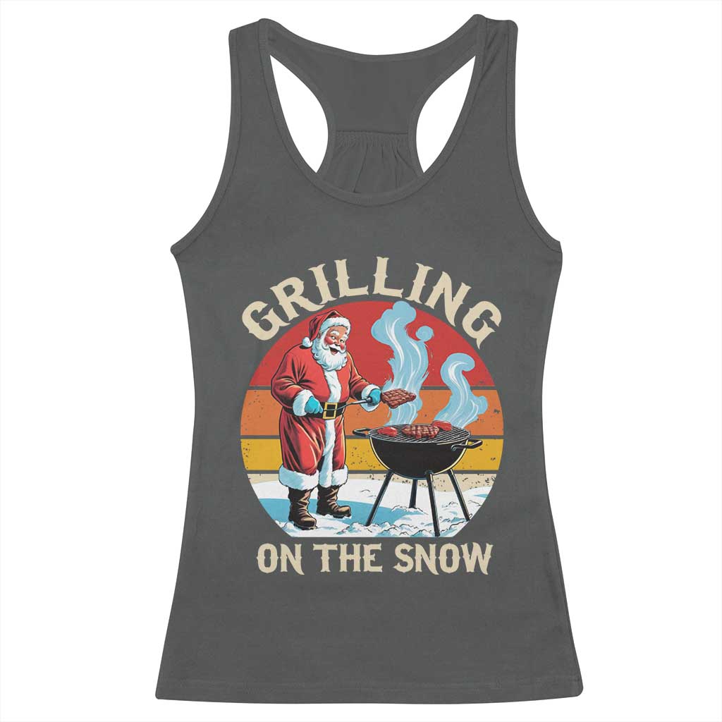 Funny Christmas Grilling Santa Racerback Tank Top Grilling On The Snow