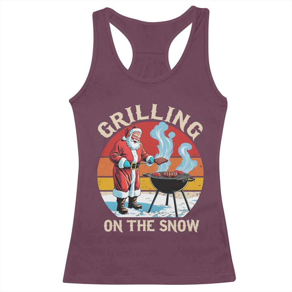 Funny Christmas Grilling Santa Racerback Tank Top Grilling On The Snow