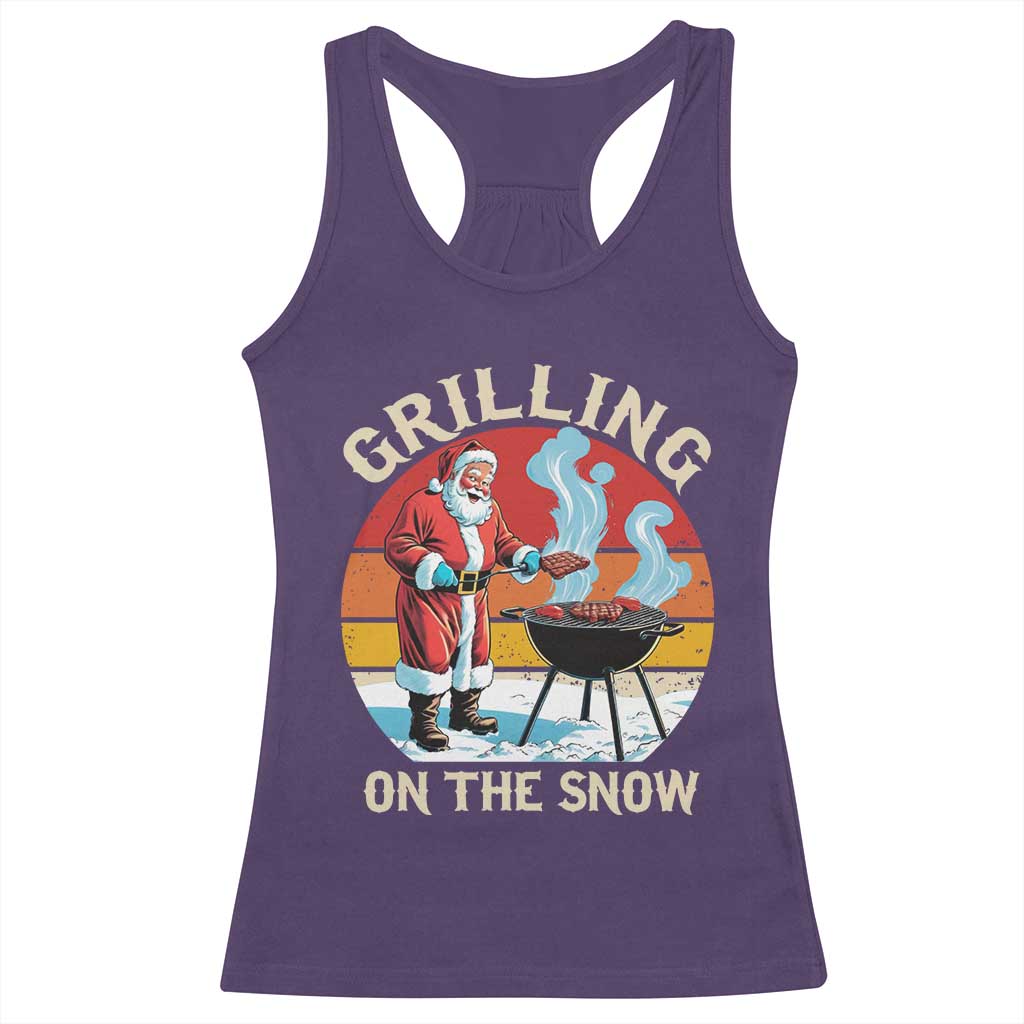Funny Christmas Grilling Santa Racerback Tank Top Grilling On The Snow
