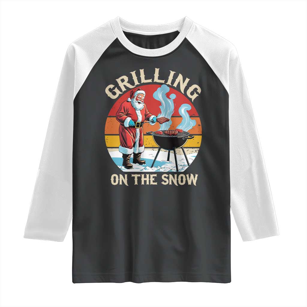 Funny Christmas Grilling Santa Raglan Shirt Grilling On The Snow - Wonder Print Shop