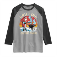 Funny Christmas Grilling Santa Raglan Shirt Grilling On The Snow - Wonder Print Shop