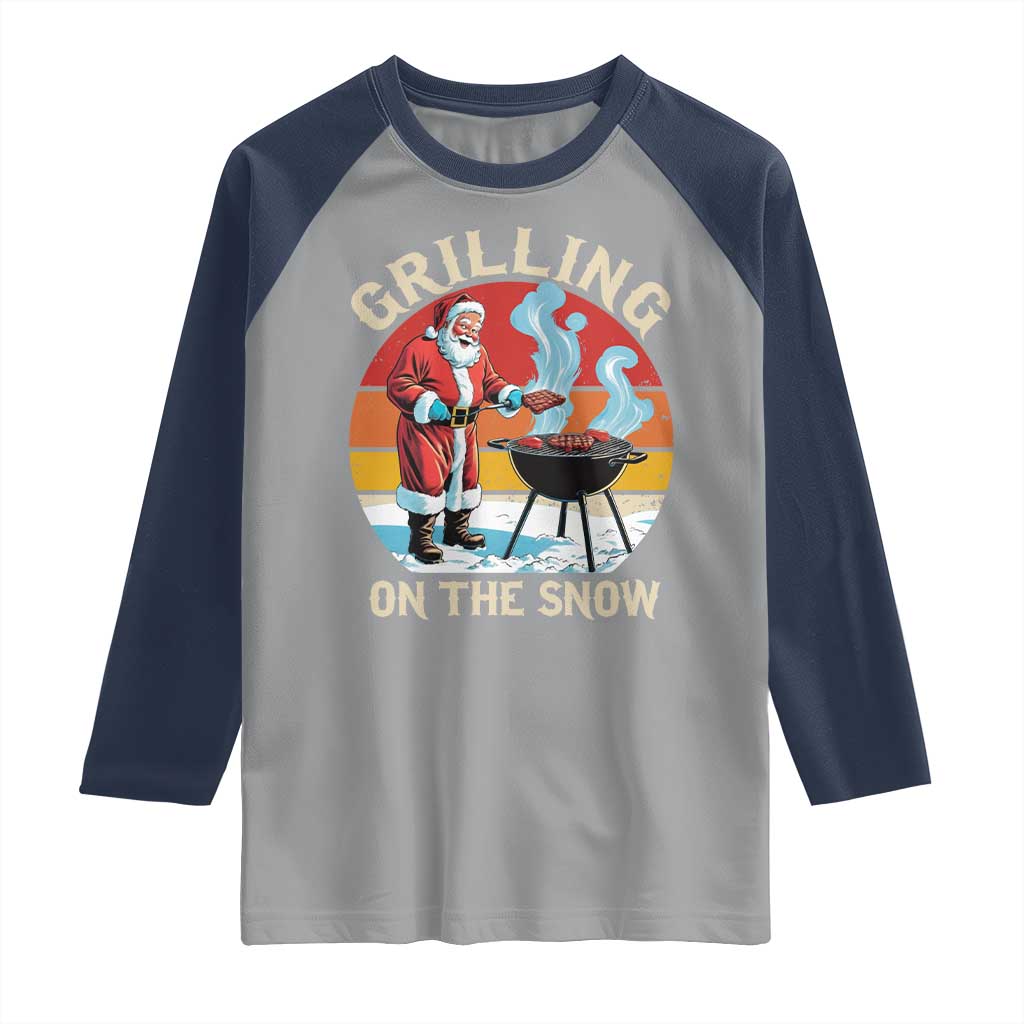 Funny Christmas Grilling Santa Raglan Shirt Grilling On The Snow - Wonder Print Shop