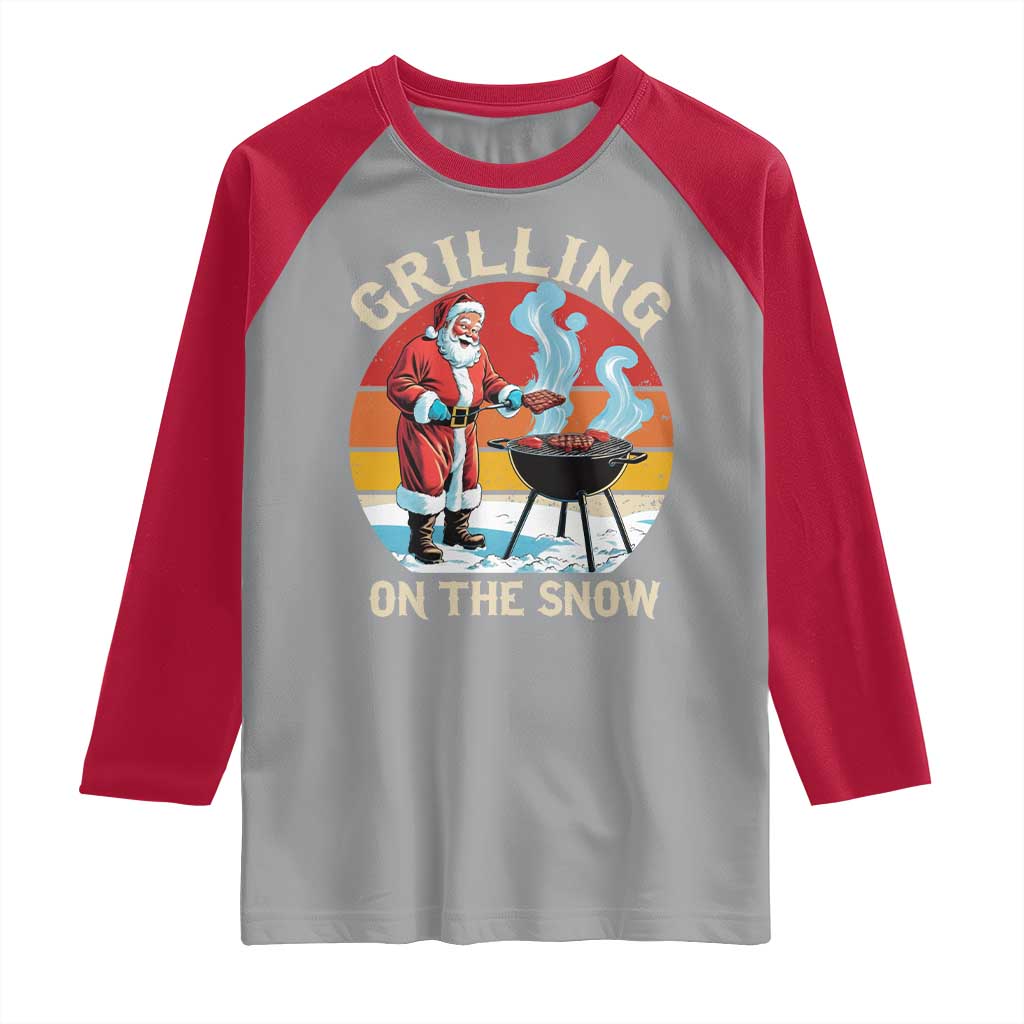 Funny Christmas Grilling Santa Raglan Shirt Grilling On The Snow - Wonder Print Shop