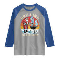 Funny Christmas Grilling Santa Raglan Shirt Grilling On The Snow - Wonder Print Shop