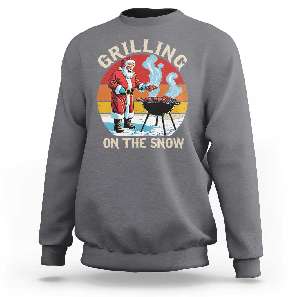 Funny Christmas Grilling Santa Sweatshirt Grilling On The Snow - Wonder Print Shop