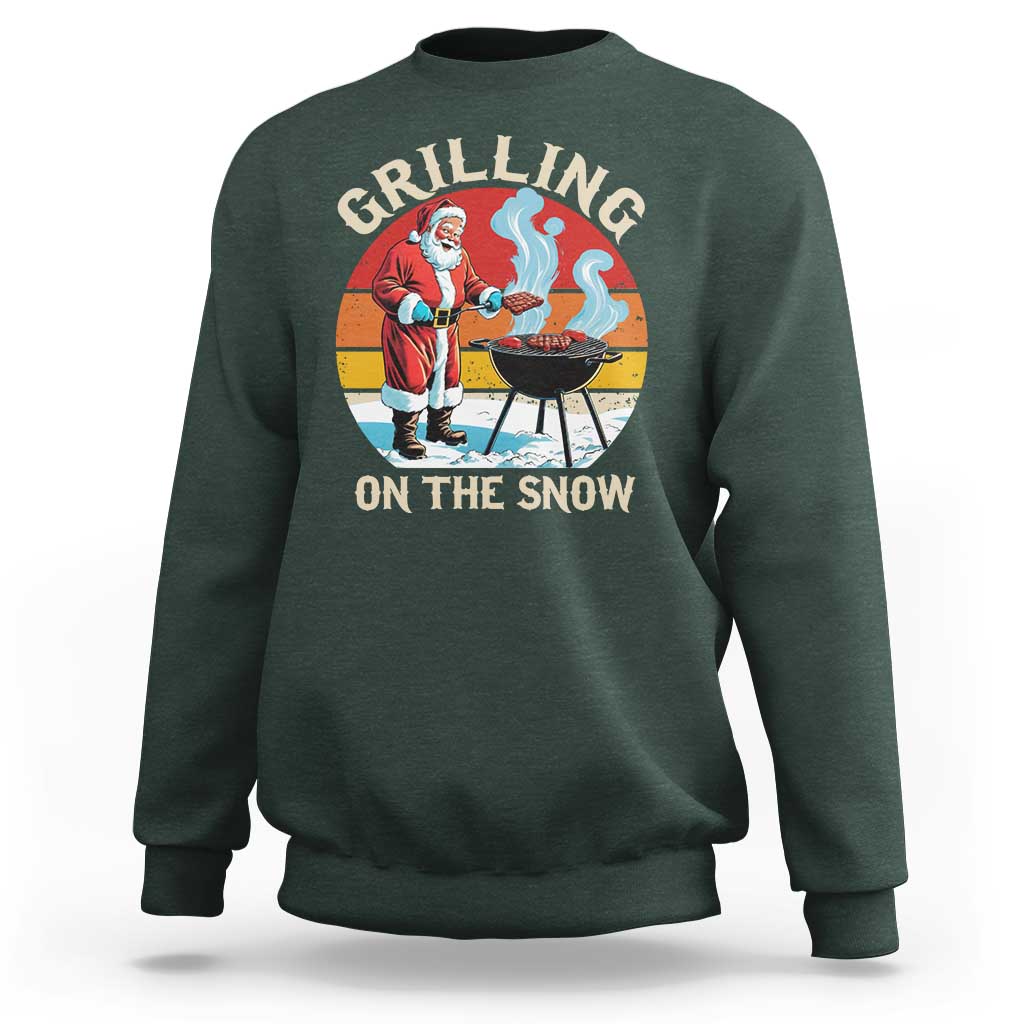 Funny Christmas Grilling Santa Sweatshirt Grilling On The Snow - Wonder Print Shop