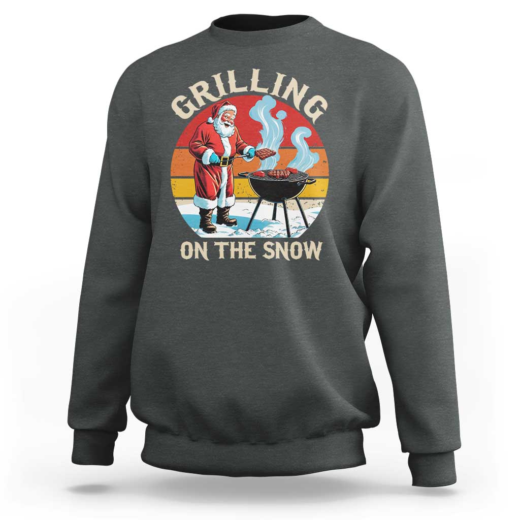 Funny Christmas Grilling Santa Sweatshirt Grilling On The Snow - Wonder Print Shop