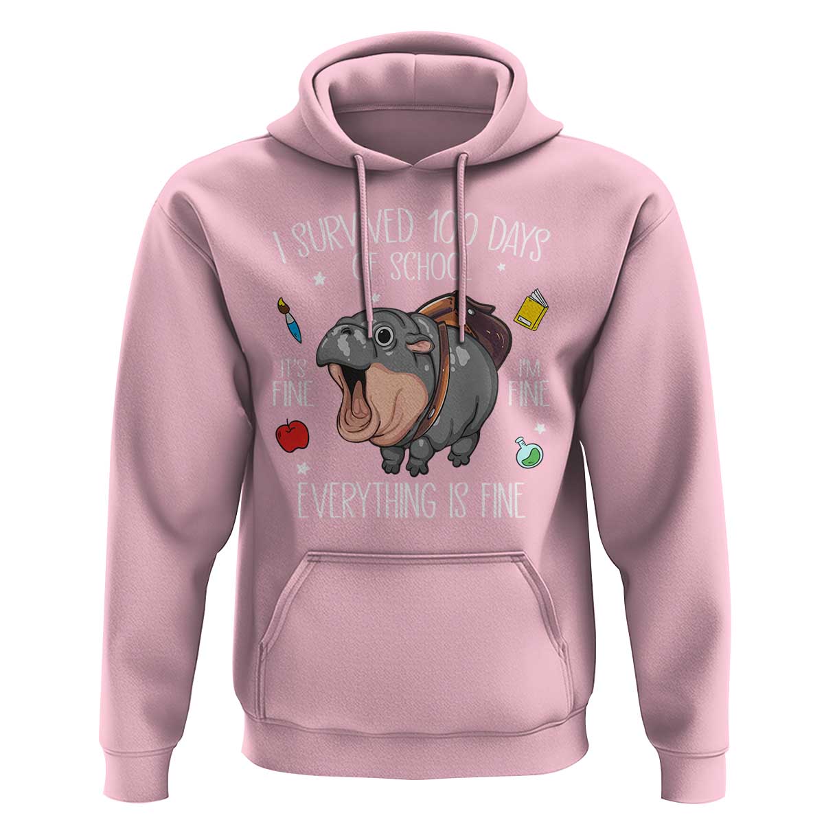 Funny I Survived 100 Days Of School Moo Deng Hoodie It's I'm Fine Everything Is Fine