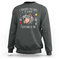 Funny I Survived 100 Days Of School Moo Deng Sweatshirt It's I'm Fine Everything Is Fine