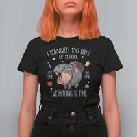 Funny I Survived 100 Days Of School Moo Deng T Shirt For Women It's I'm Fine Everything Is Fine