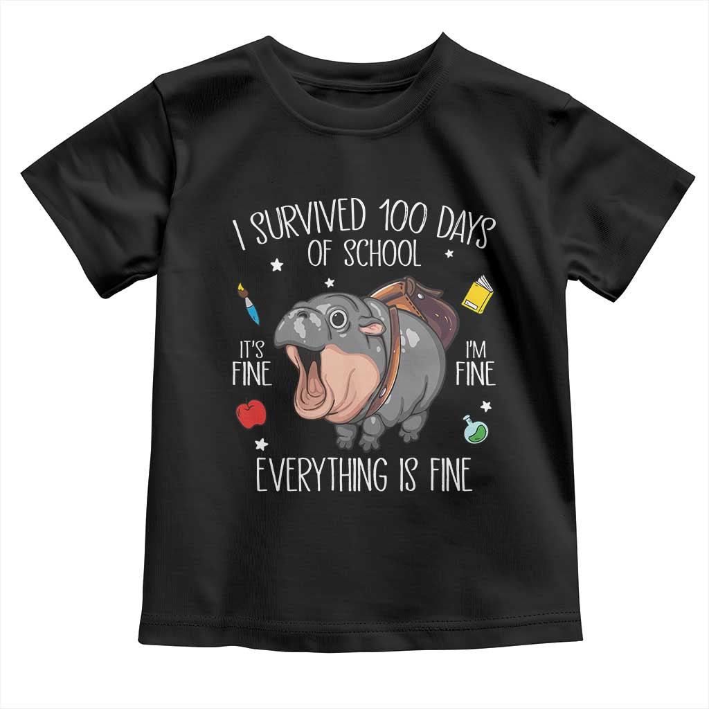 Funny I Survived 100 Days Of School Moo Deng Toddler T Shirt It's I'm Fine Everything Is Fine