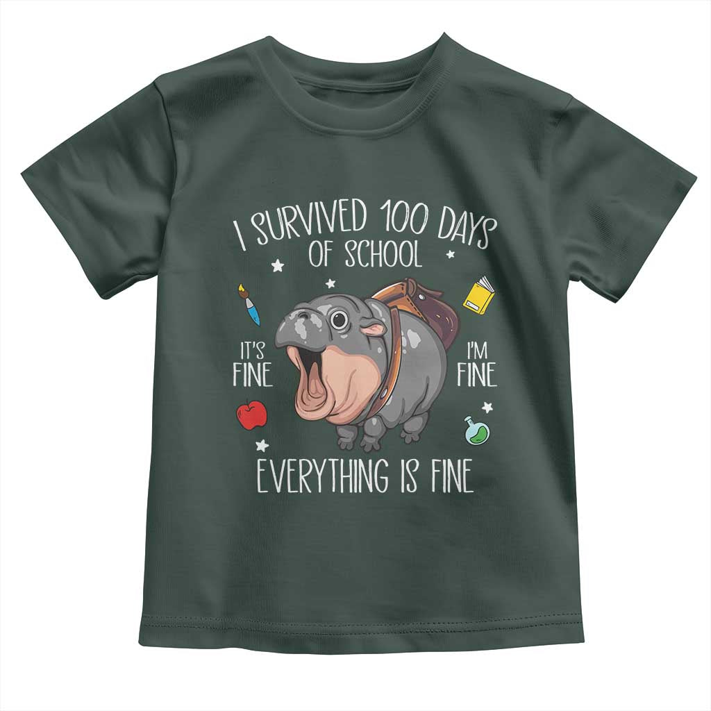 Funny I Survived 100 Days Of School Moo Deng Toddler T Shirt It's I'm Fine Everything Is Fine