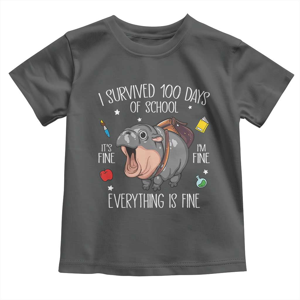 Funny I Survived 100 Days Of School Moo Deng Toddler T Shirt It's I'm Fine Everything Is Fine