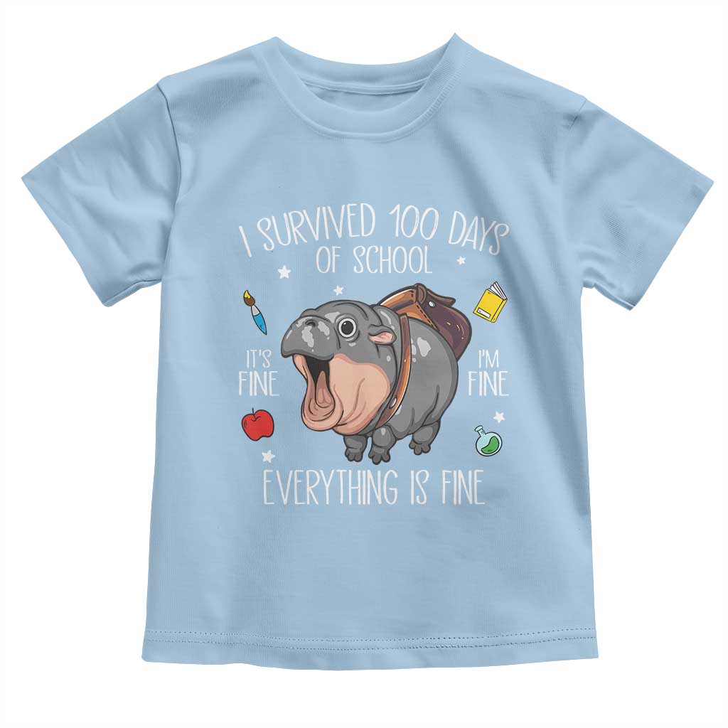 Funny I Survived 100 Days Of School Moo Deng Toddler T Shirt It's I'm Fine Everything Is Fine