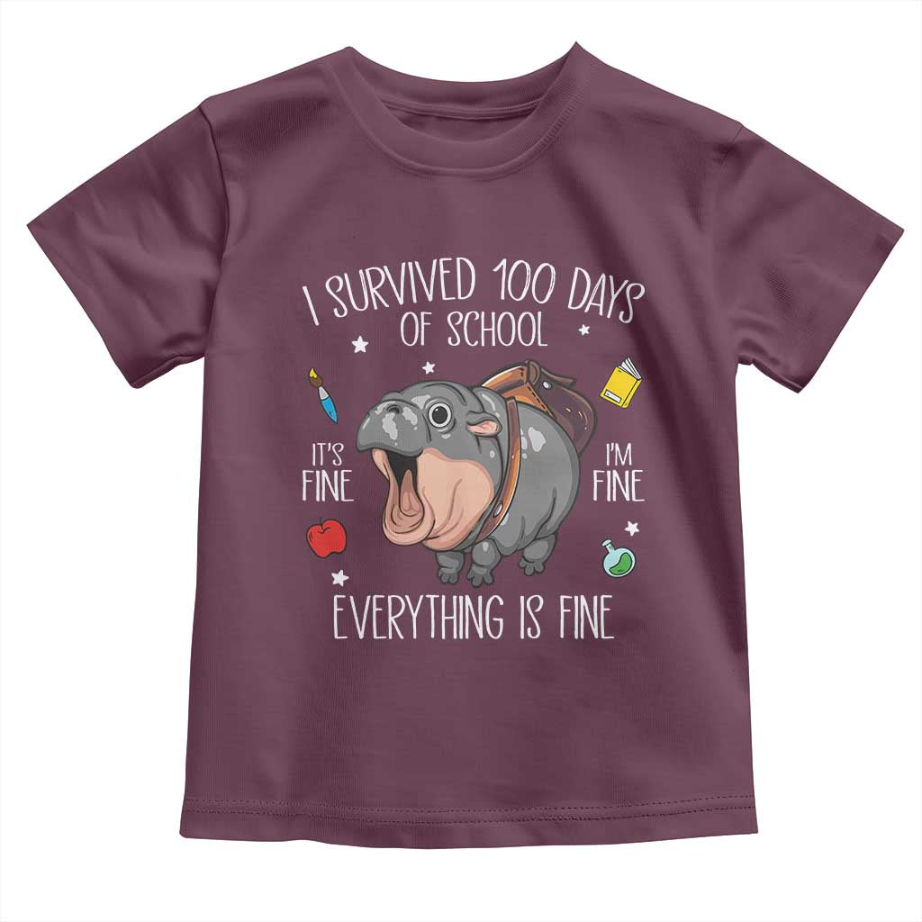 Funny I Survived 100 Days Of School Moo Deng Toddler T Shirt It's I'm Fine Everything Is Fine
