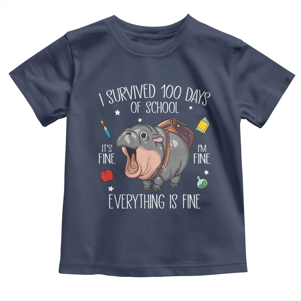Funny I Survived 100 Days Of School Moo Deng Toddler T Shirt It's I'm Fine Everything Is Fine
