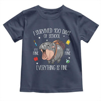 Funny I Survived 100 Days Of School Moo Deng Toddler T Shirt It's I'm Fine Everything Is Fine